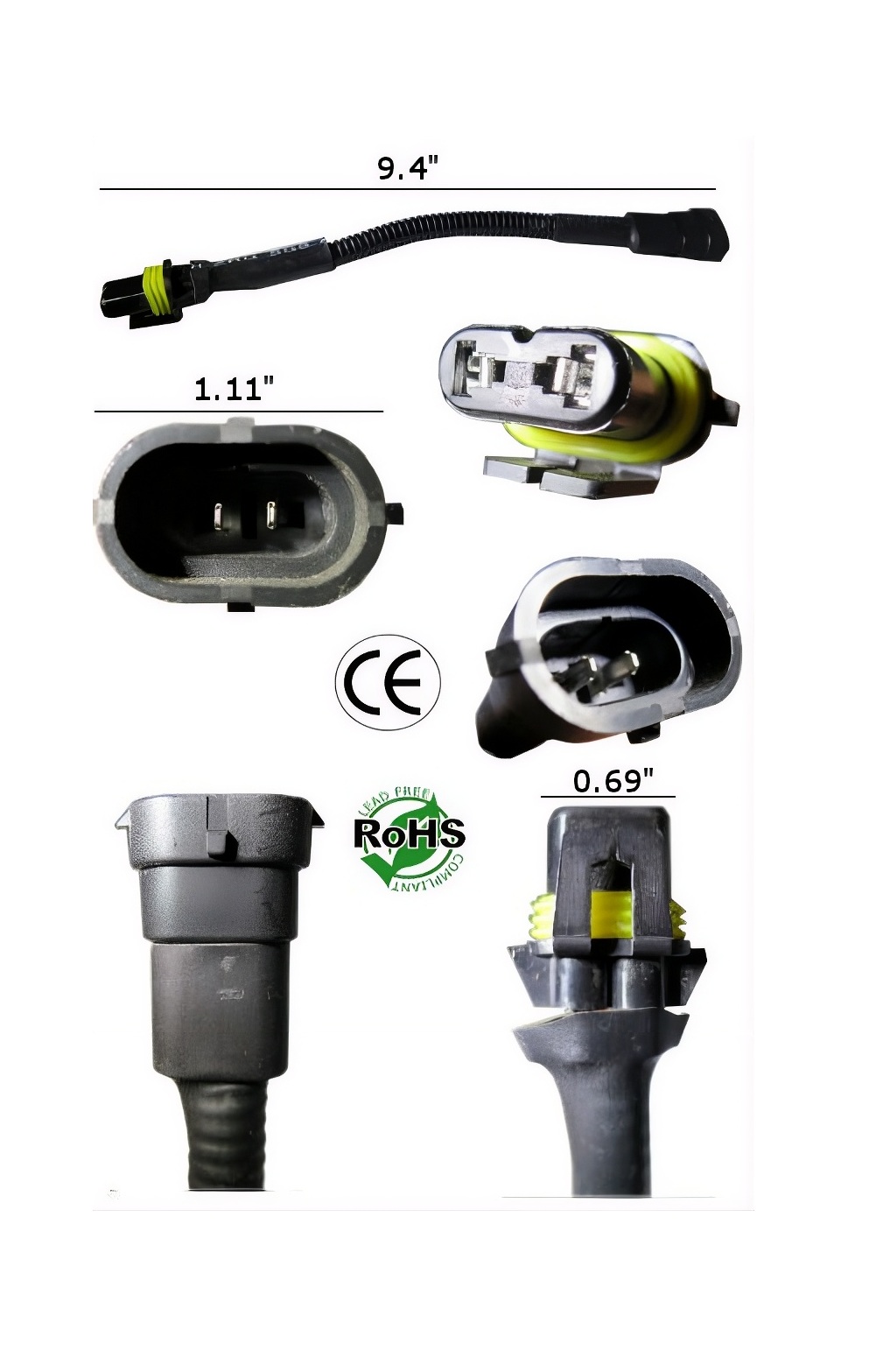 Rebaydo 2pcs H10 female to H11 male Waterproof Harness Converter